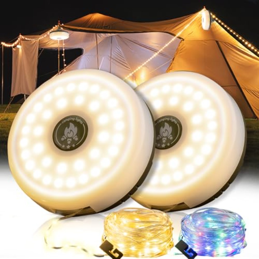 Outdoor Camping Lights String - 2-Pack Camping String Lights, 4 in