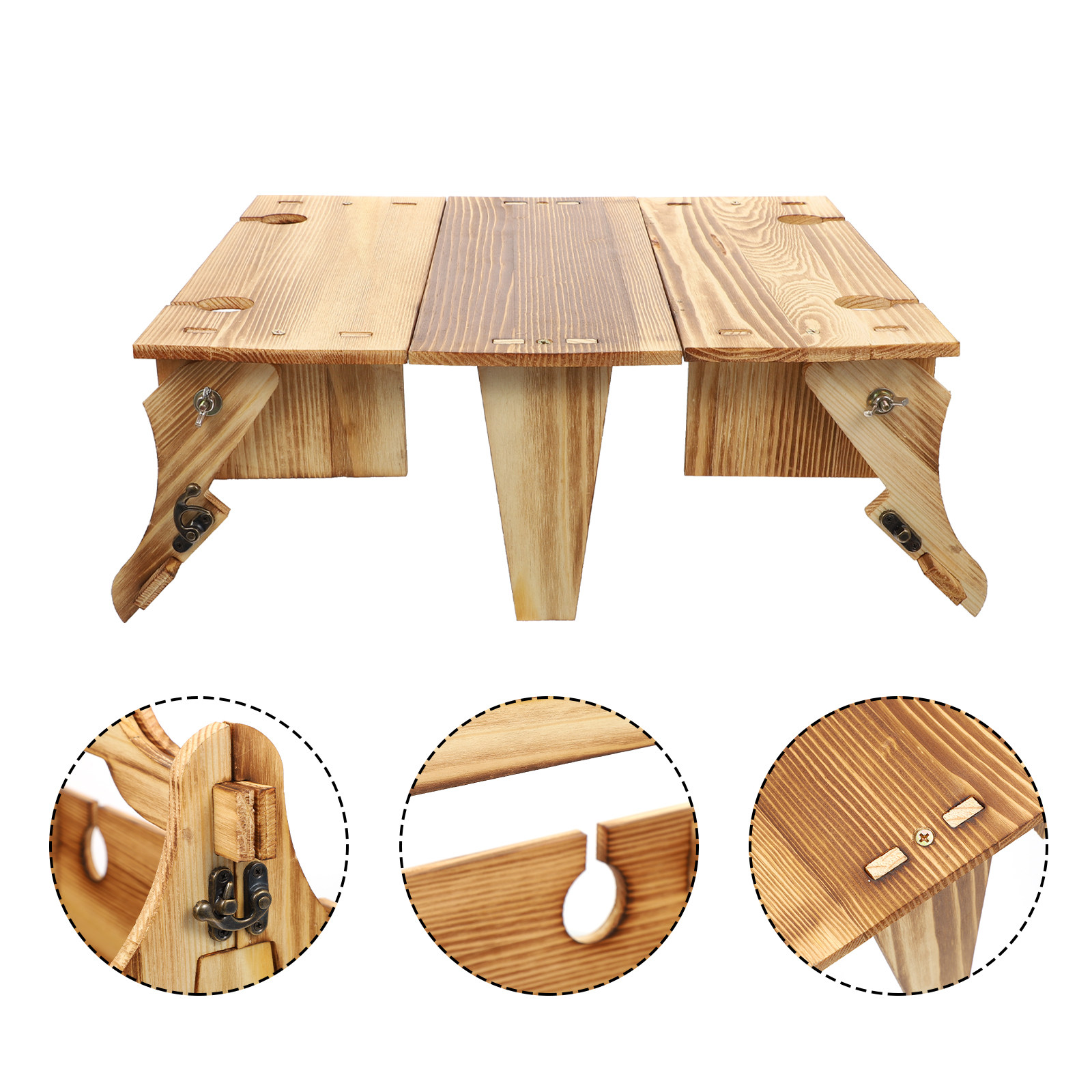 Outdoor Camping Table With Storage - Folding Picnic Basket Table 2-in-1 Wood
