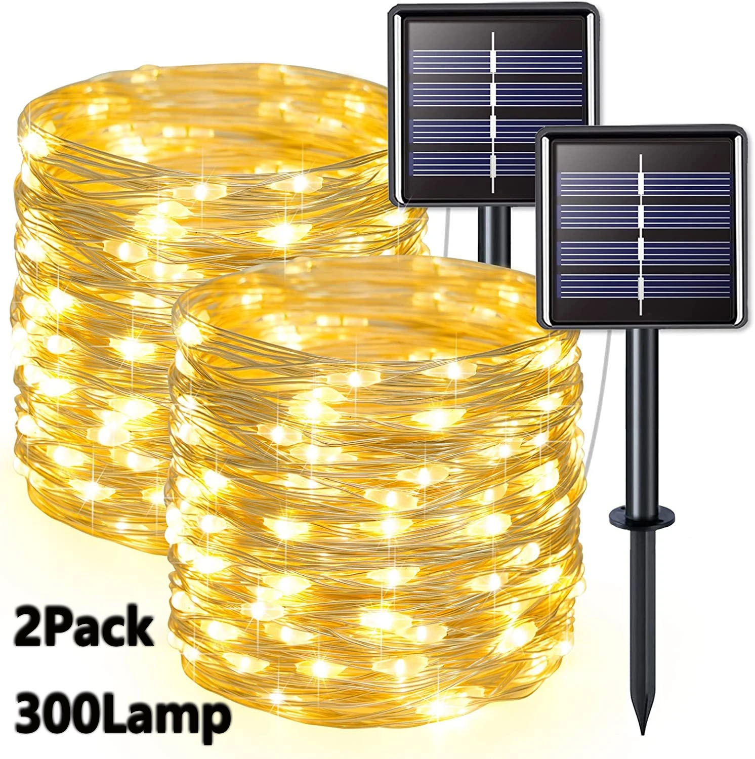 Outdoor Camping Lights String - 2 Pack Solar Fairy Lights 300LED