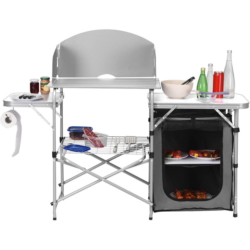Outdoor Camping Table With Storage - Camping Kitchen Table, Portable Outdoor Cooking