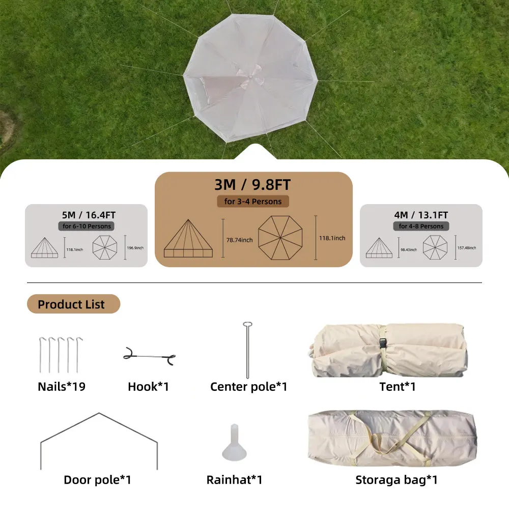 4 Season Bell Tent 9.8 FT, Bei - Outdoor Camping And Glamping 리뷰 및 가격