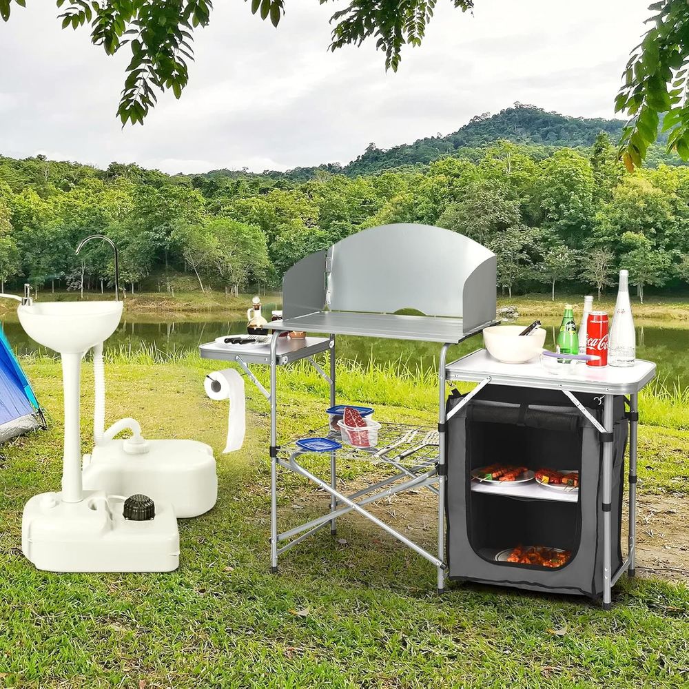 Camping Kitchen Table, Portabl - Outdoor Camping Table With Storage 리뷰 및 가격